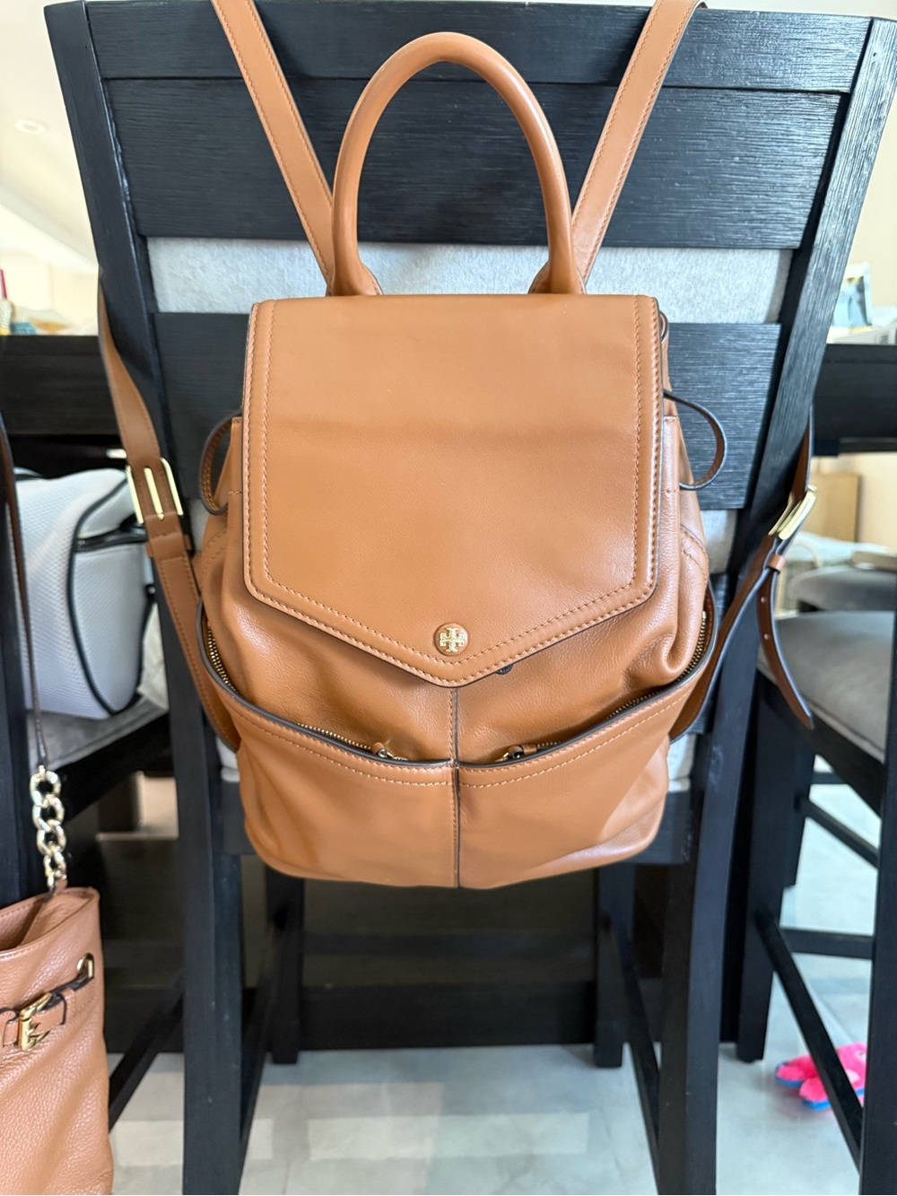 Tory Burch Pebbled Leather Backpack – Brown w/Gold Hardware Convertible - Picture 6 of 6